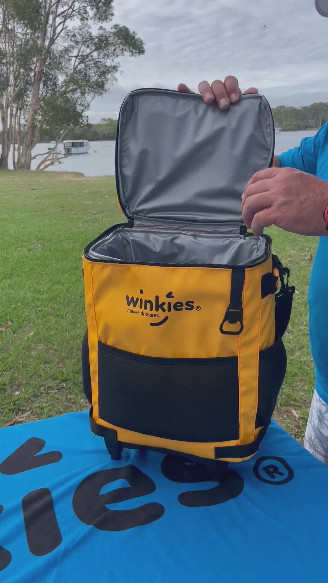 Wheeled Soft Cooler with Water Bowls & Drain Plug - Yellow